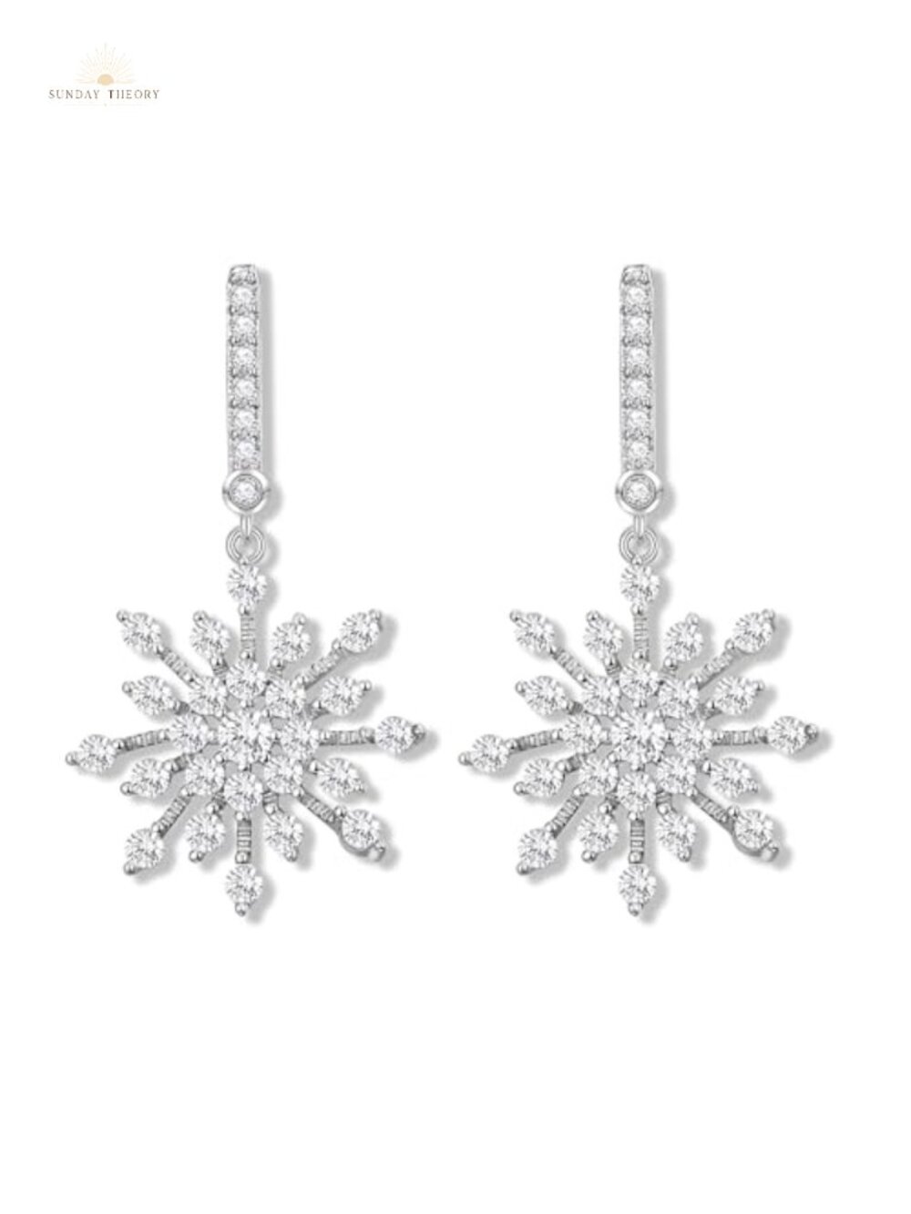 925 Sterling Silver Cubic Zirconia Snowflake Stud Earrings